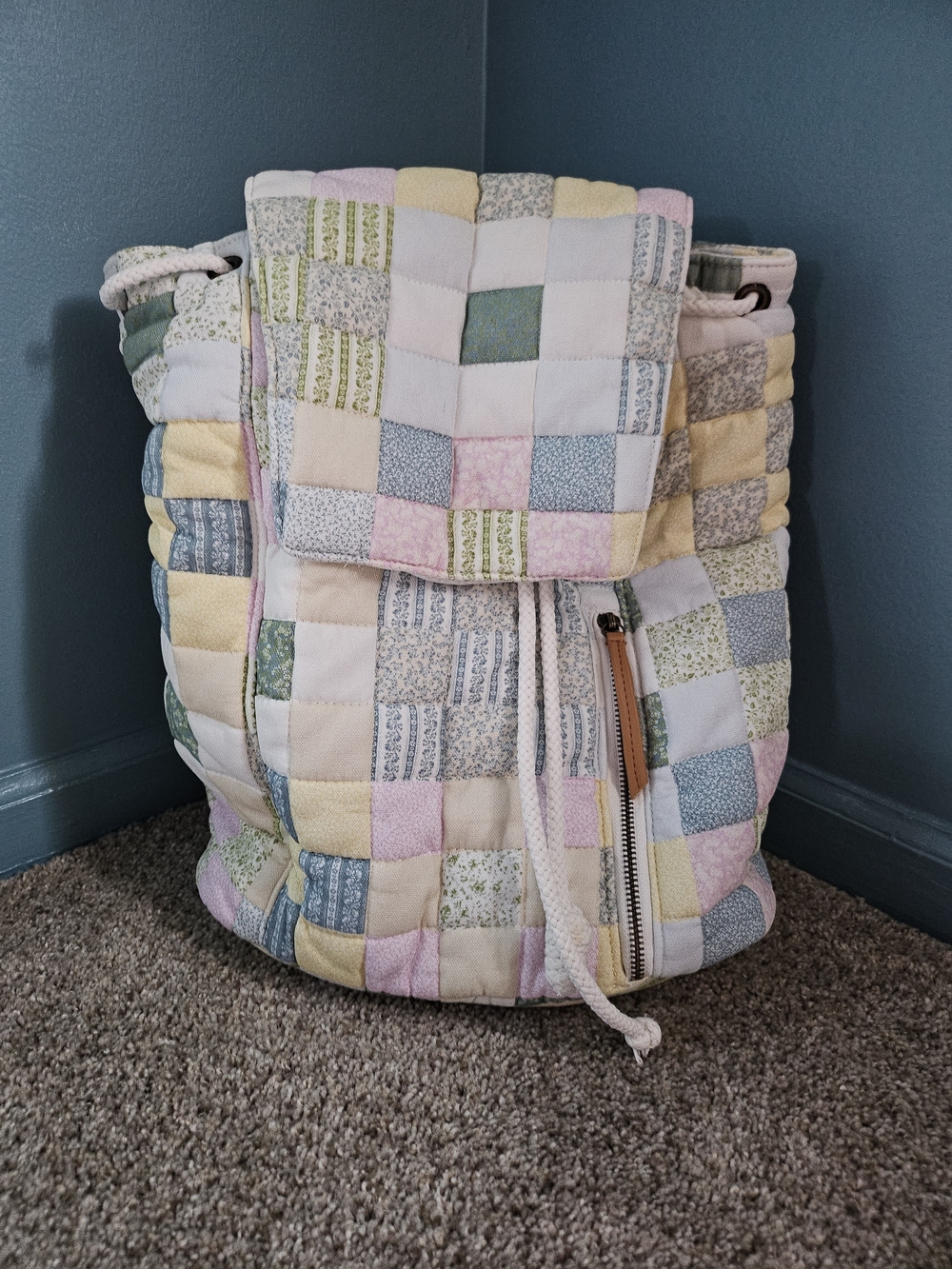 Universal Thread Quilted Patchwork Drawstring Backpack - Pastel Multi